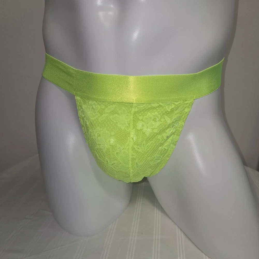 Cosabella Never Say Never Mens Neon Yellow Floral Lace Jockstrap Underwear